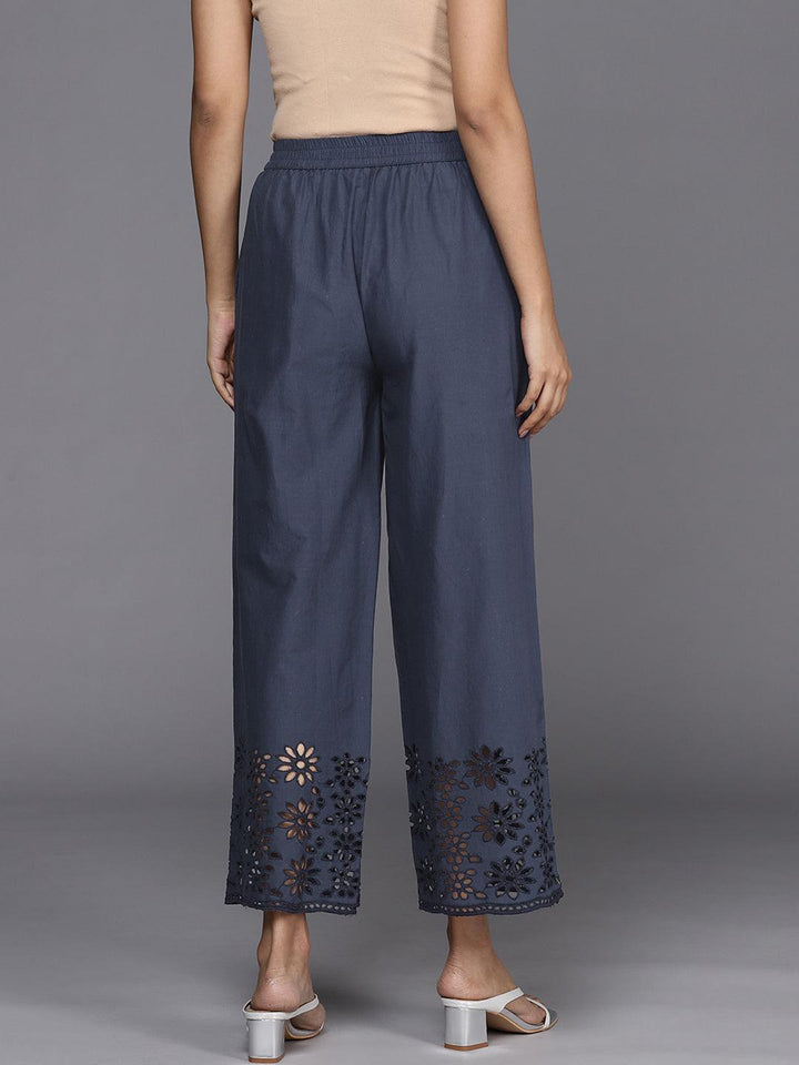 Blue Solid Cotton Palazzos