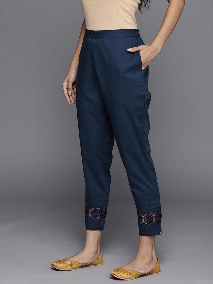 Blue Solid Cotton Trousers