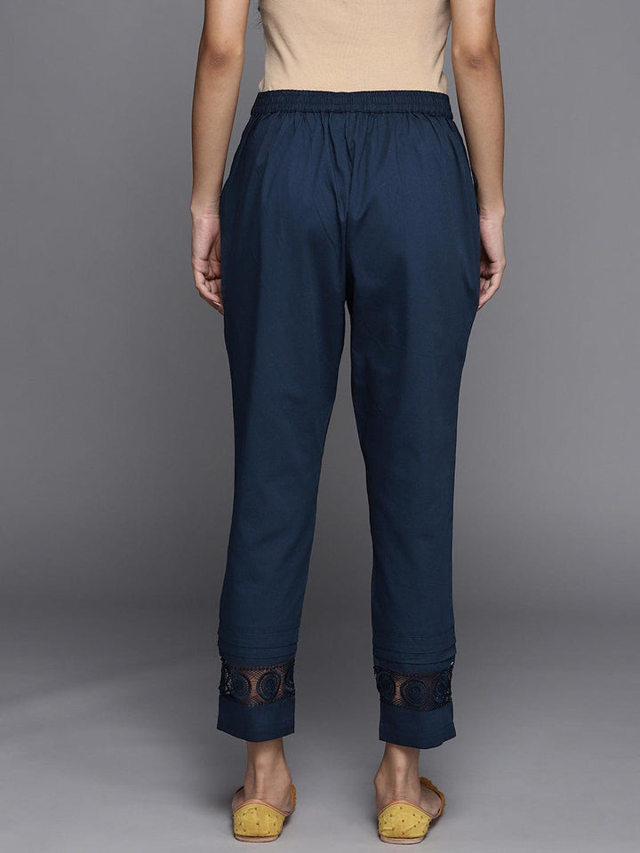 Blue Solid Cotton Trousers