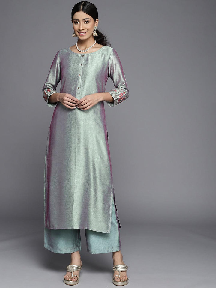 Blue Solid Silk Kurta