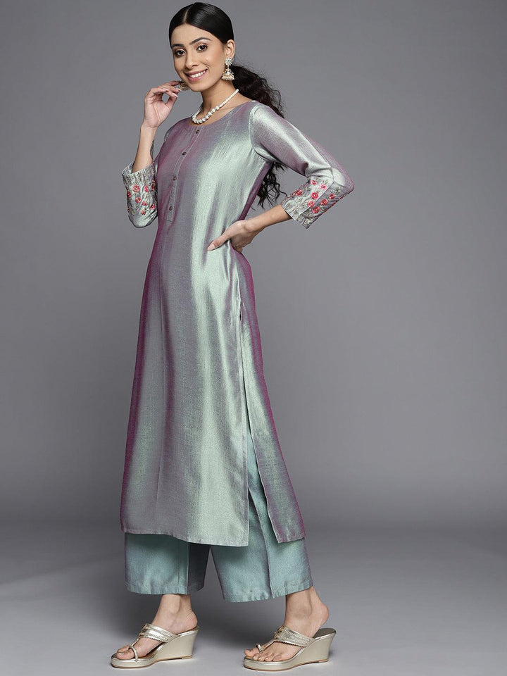 Blue Solid Silk Kurta