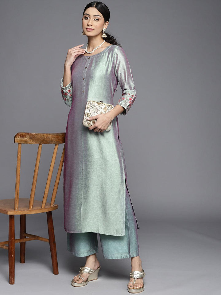 Blue Solid Silk Kurta