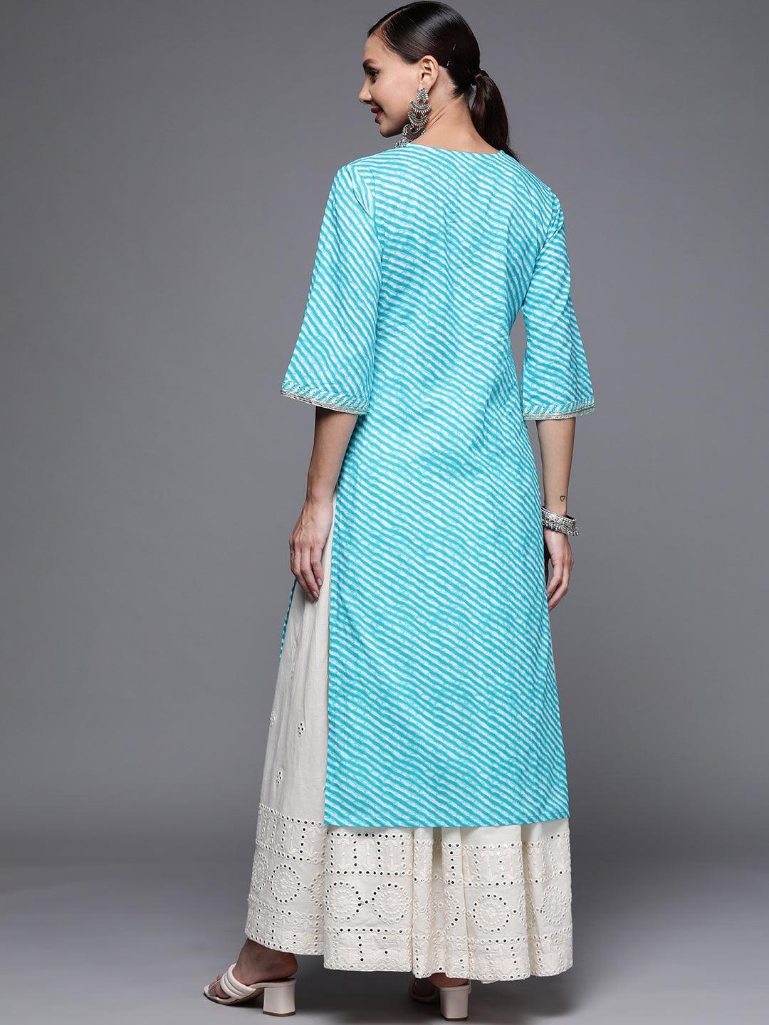 Blue Striped Cotton Straight Kurta - ShopLibas
