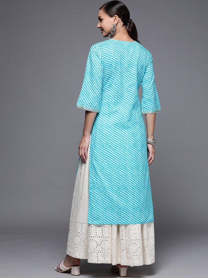 Blue Striped Cotton Straight Kurta