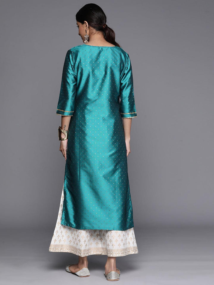 Blue Woven Design Art Silk Straight Kurta