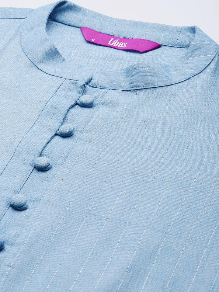 Blue Woven Design Cotton Kurta