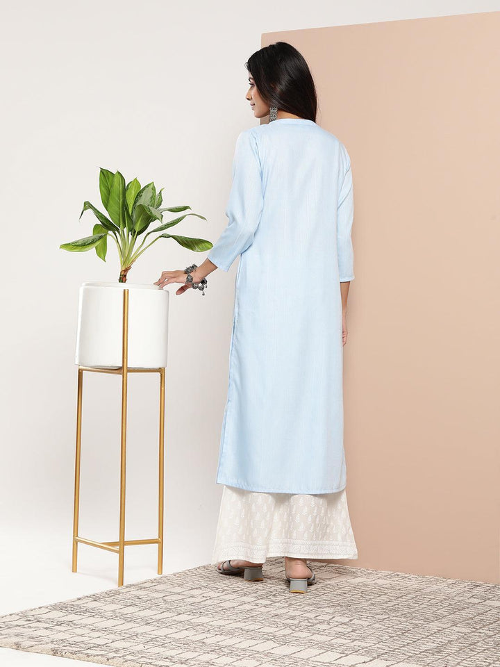 Blue Woven Design Cotton Straight Kurta