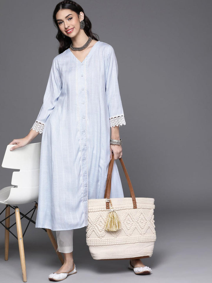 Blue Woven Design Rayon Kurta