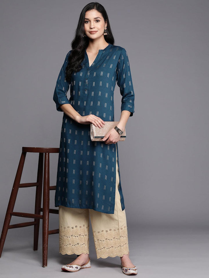 Blue Woven Design Rayon Straight Kurta