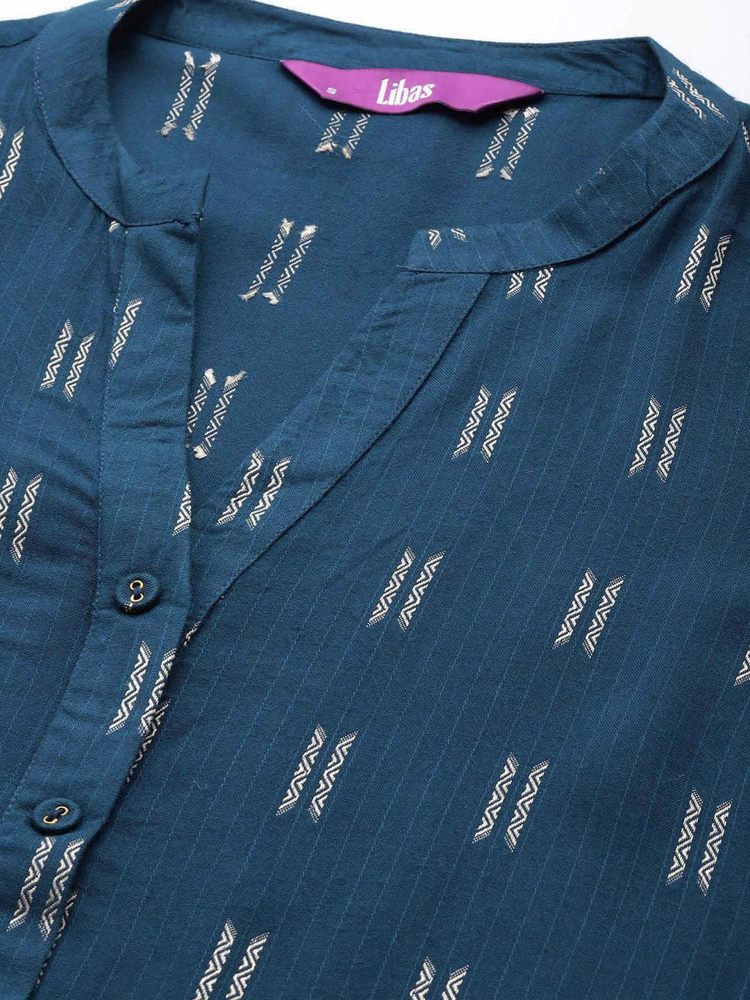 Blue Woven Design Rayon Straight Kurta - ShopLibas