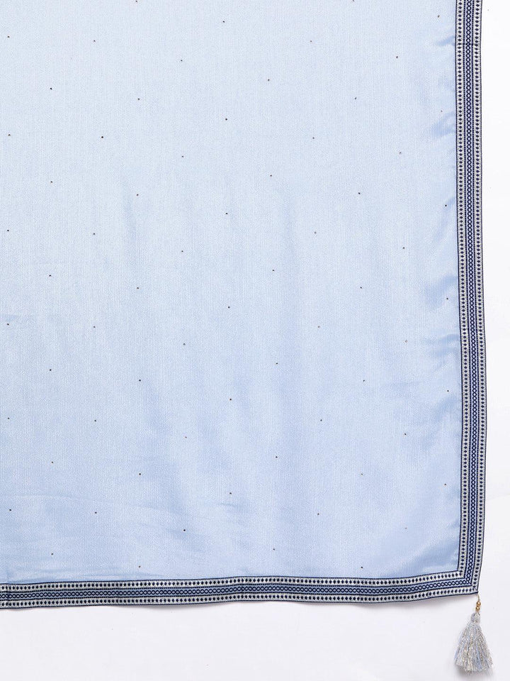 Blue Woven Design Silk Blend Straight Kurta With Trousers & Dupatta