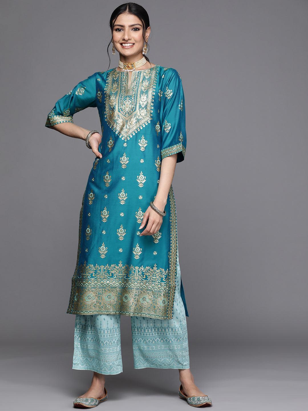 Plus Size Green Yoke Design Chanderi Silk Kurta