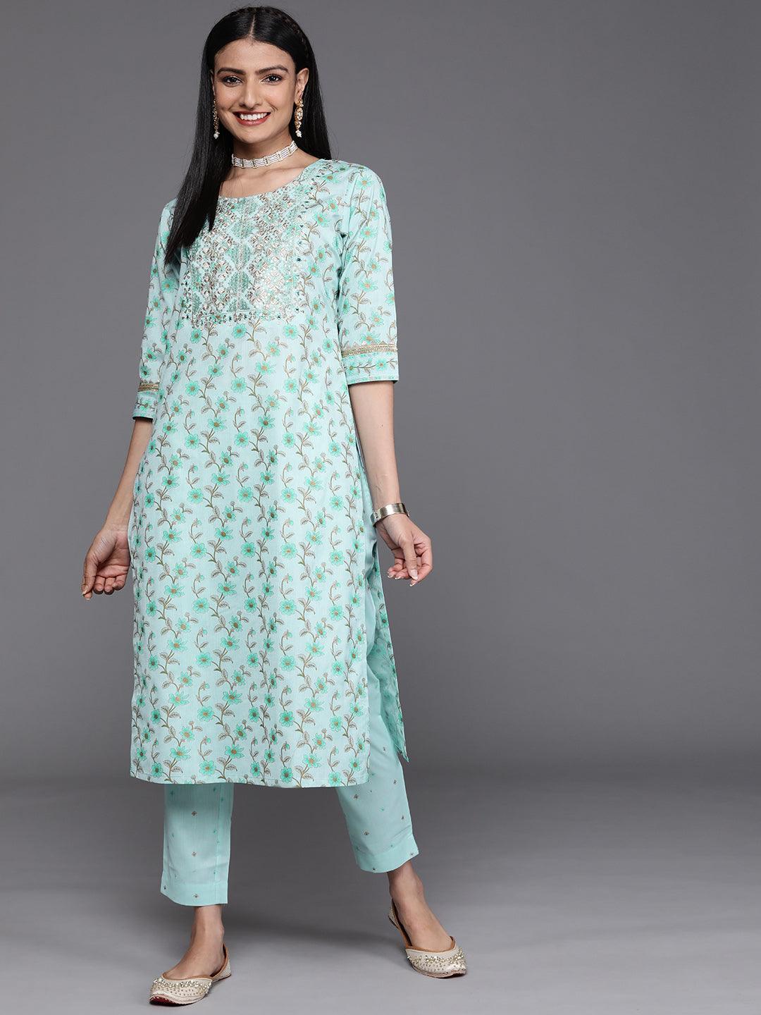 Blue Yoke Design Cotton Silk Kurta - ShopLibas