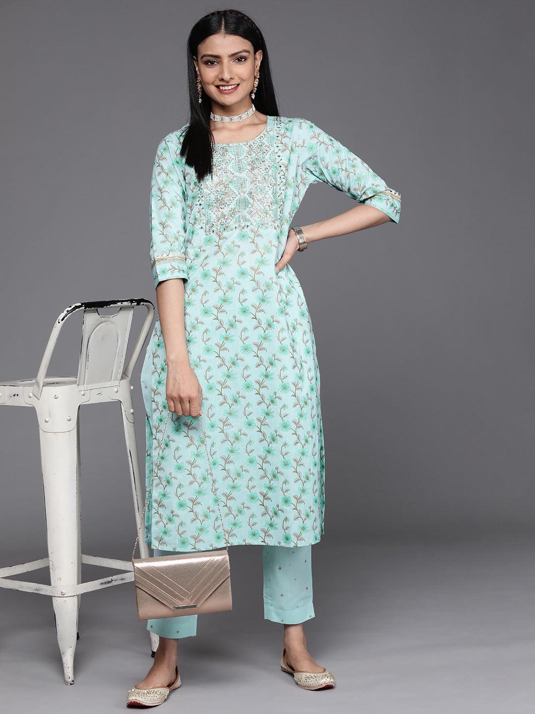 Blue Yoke Design Cotton Silk Kurta - ShopLibas