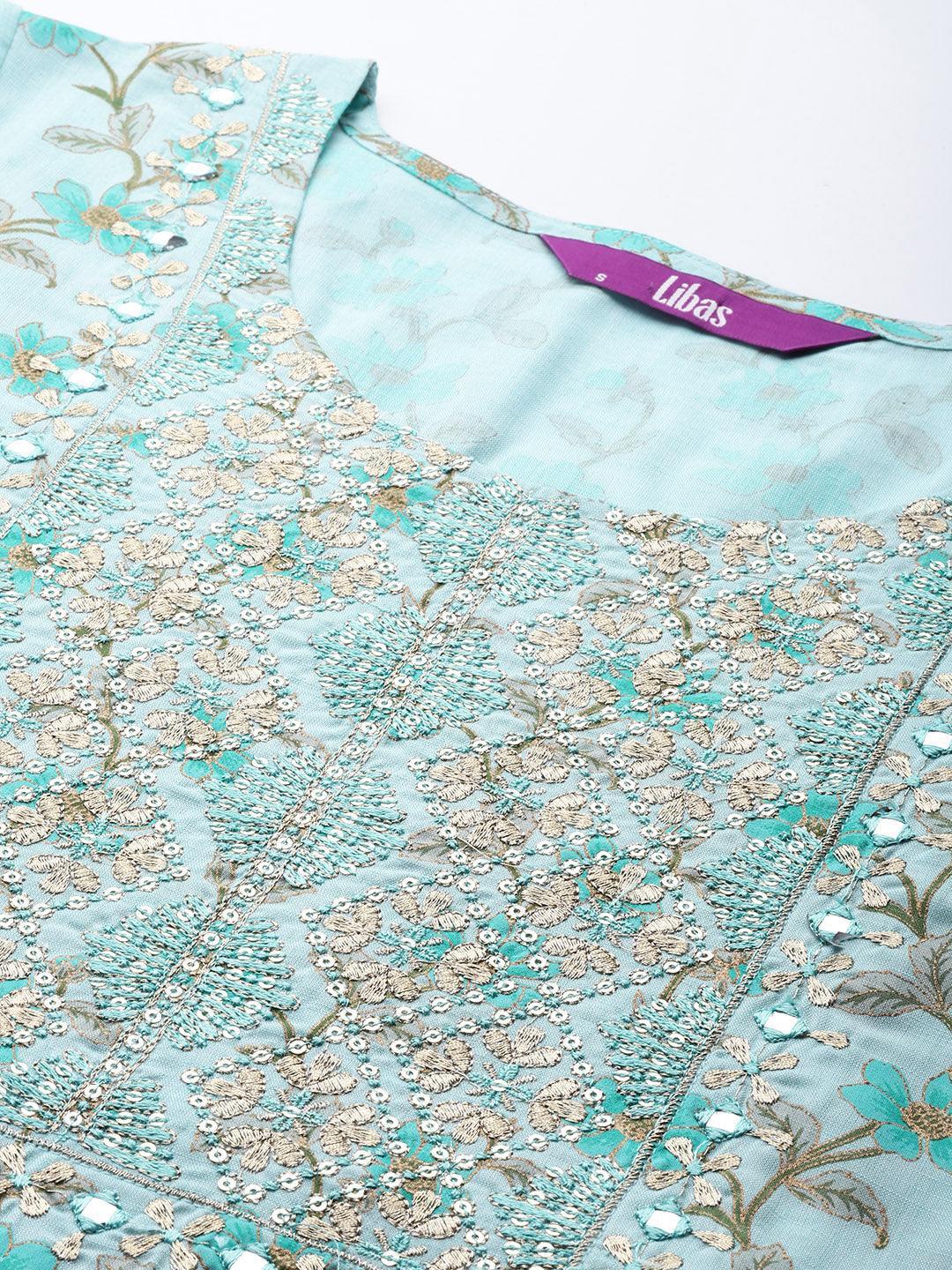 Blue Yoke Design Cotton Silk Kurta - ShopLibas