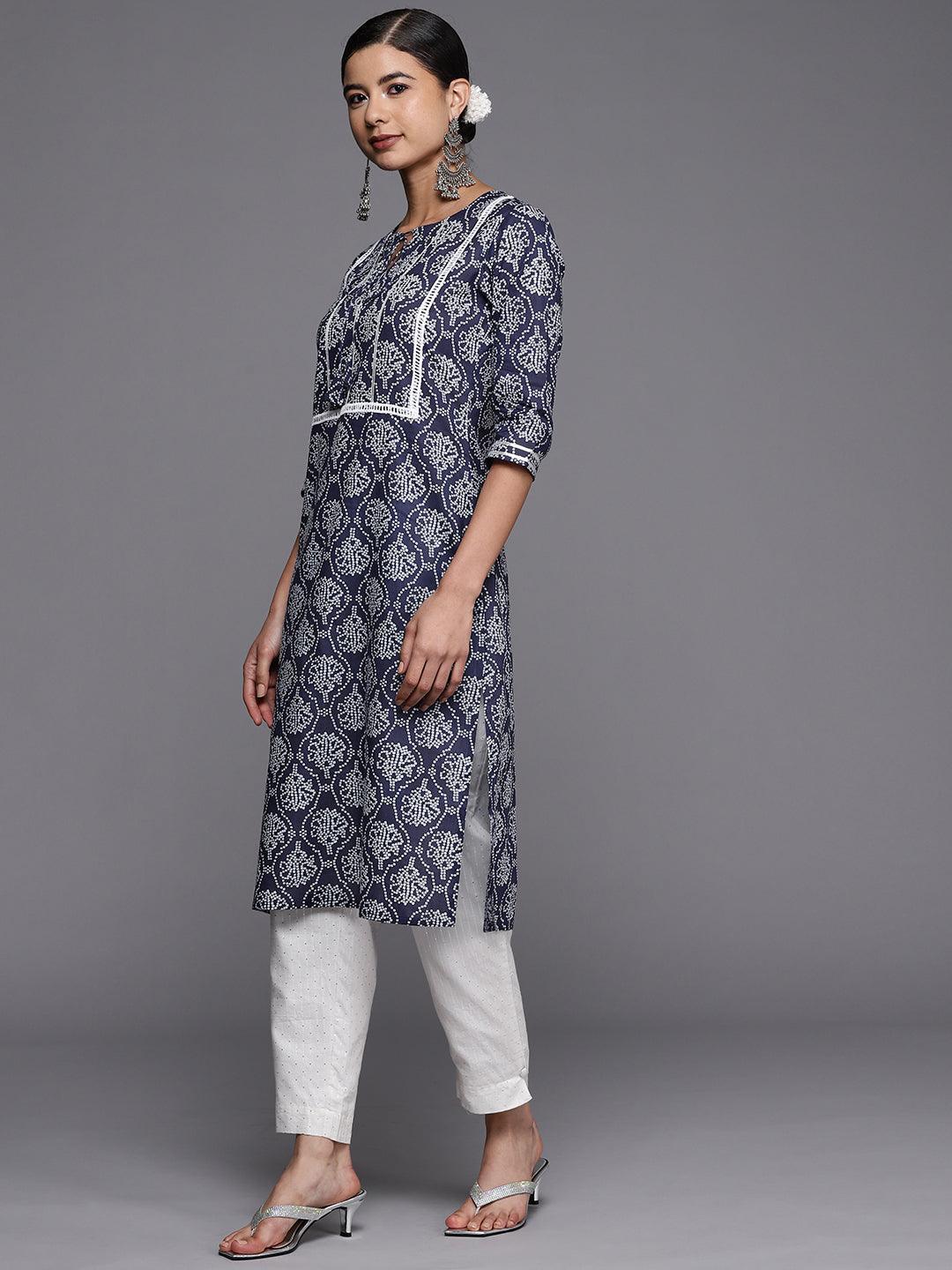 Blue Yoke Design Cotton Straight Kurta - ShopLibas