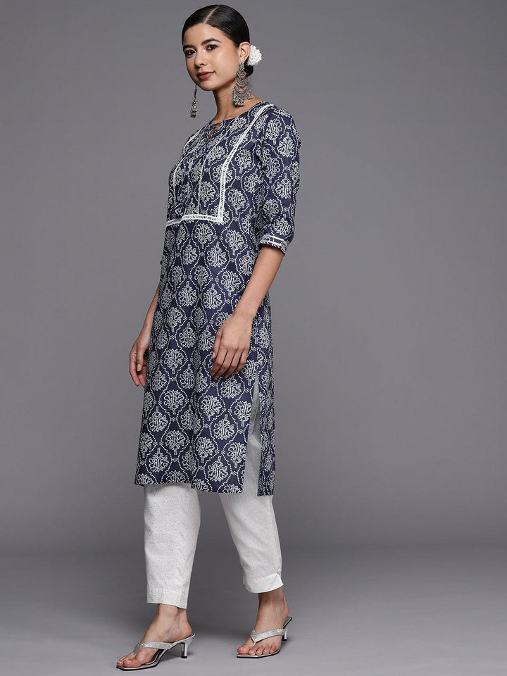 Blue Yoke Design Cotton Straight Kurta
