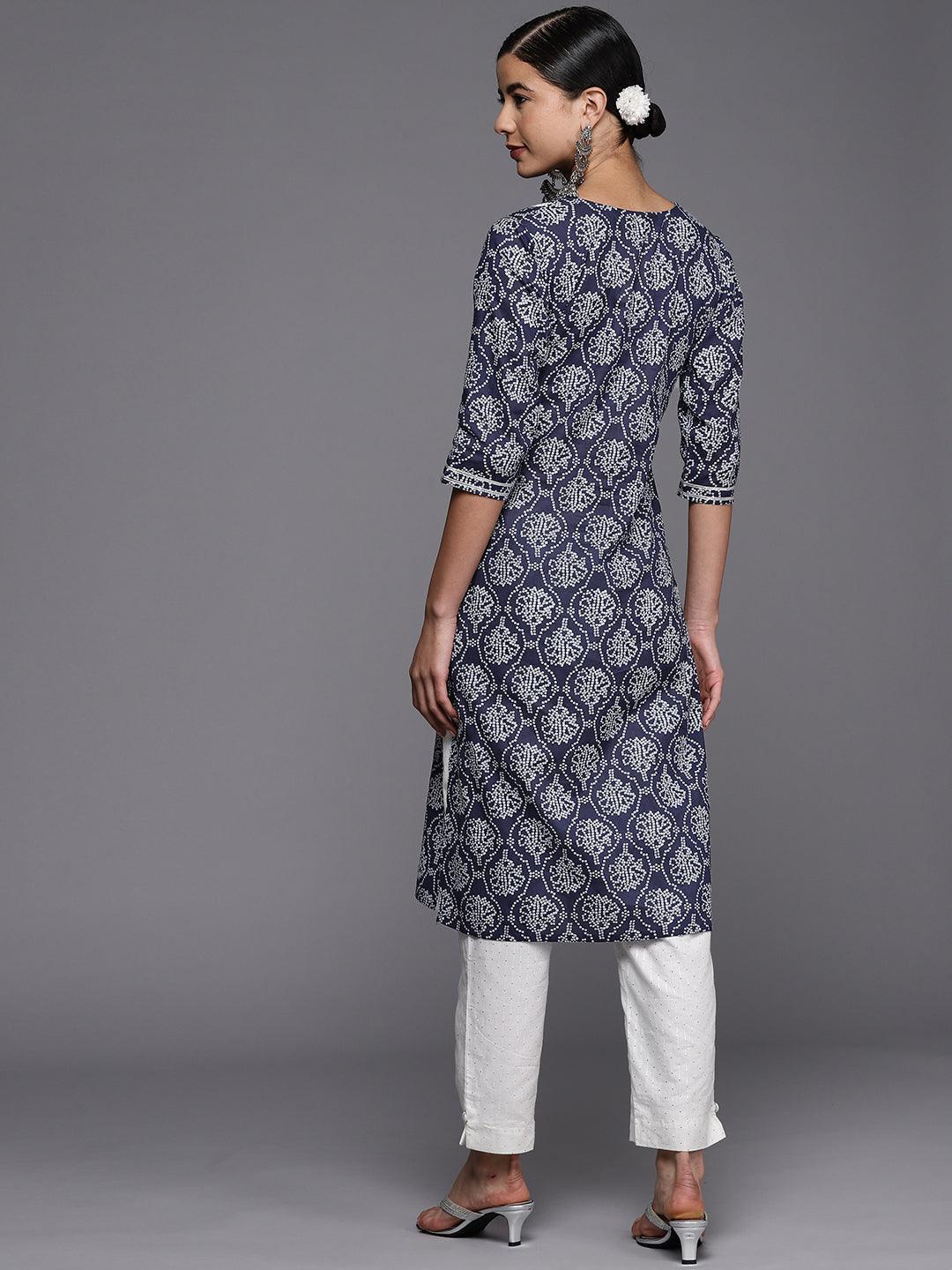 Blue Yoke Design Cotton Straight Kurta - ShopLibas
