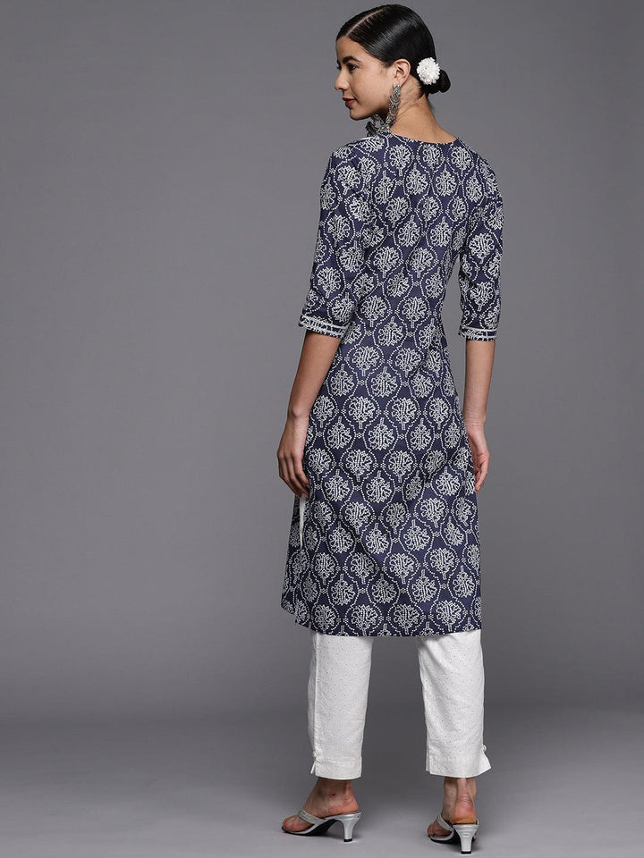 Blue Yoke Design Cotton Straight Kurta