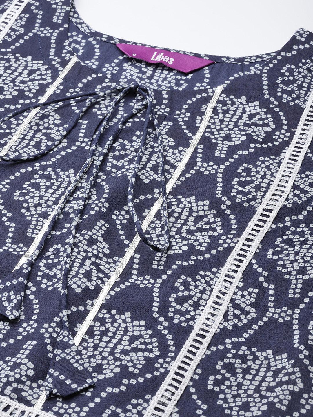 Blue Yoke Design Cotton Straight Kurta - ShopLibas