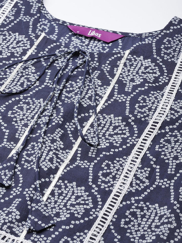 Blue Yoke Design Cotton Straight Kurta