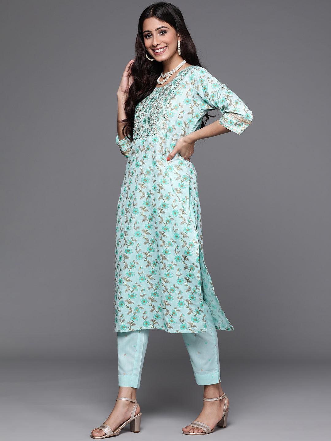 Blue Yoke Design Cotton Suit Set - ShopLibas
