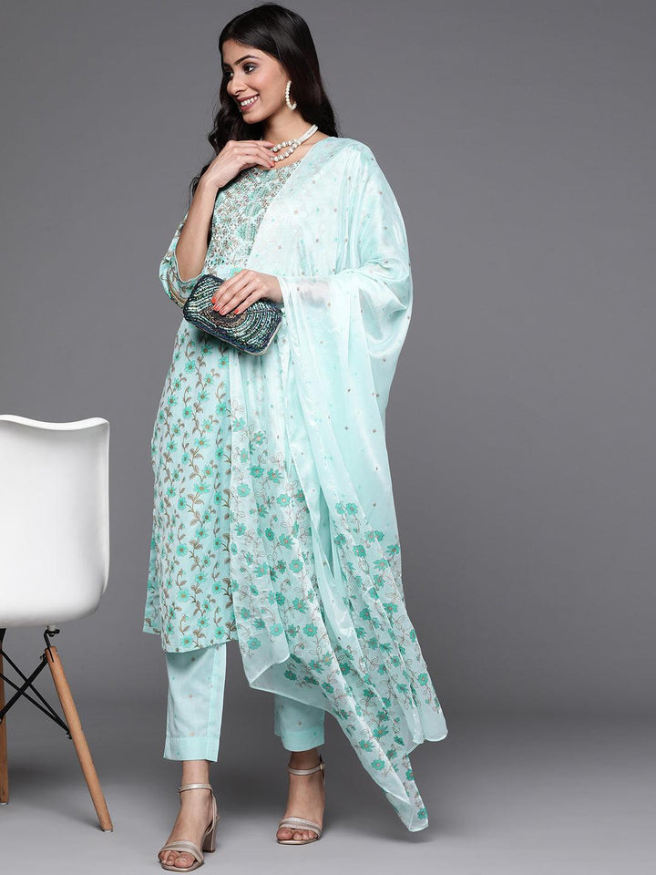 Blue Yoke Design Cotton Suit Set