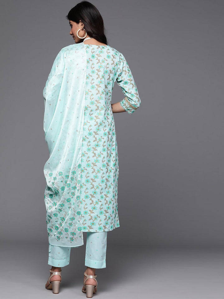 Blue Yoke Design Cotton Suit Set