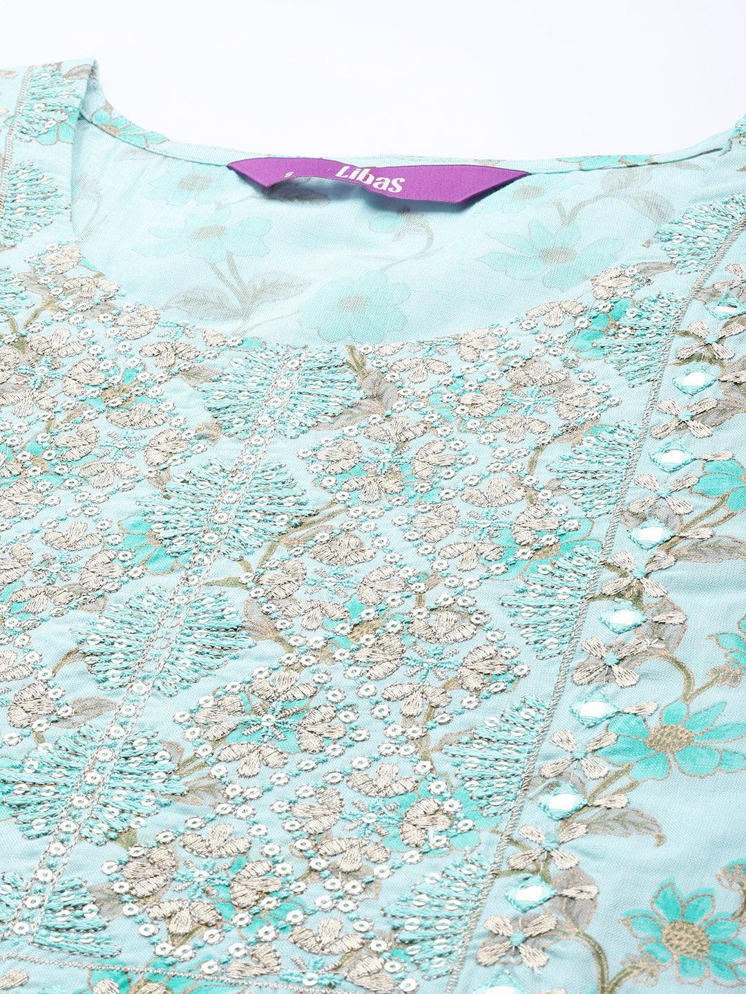 Blue Yoke Design Cotton Suit Set - ShopLibas