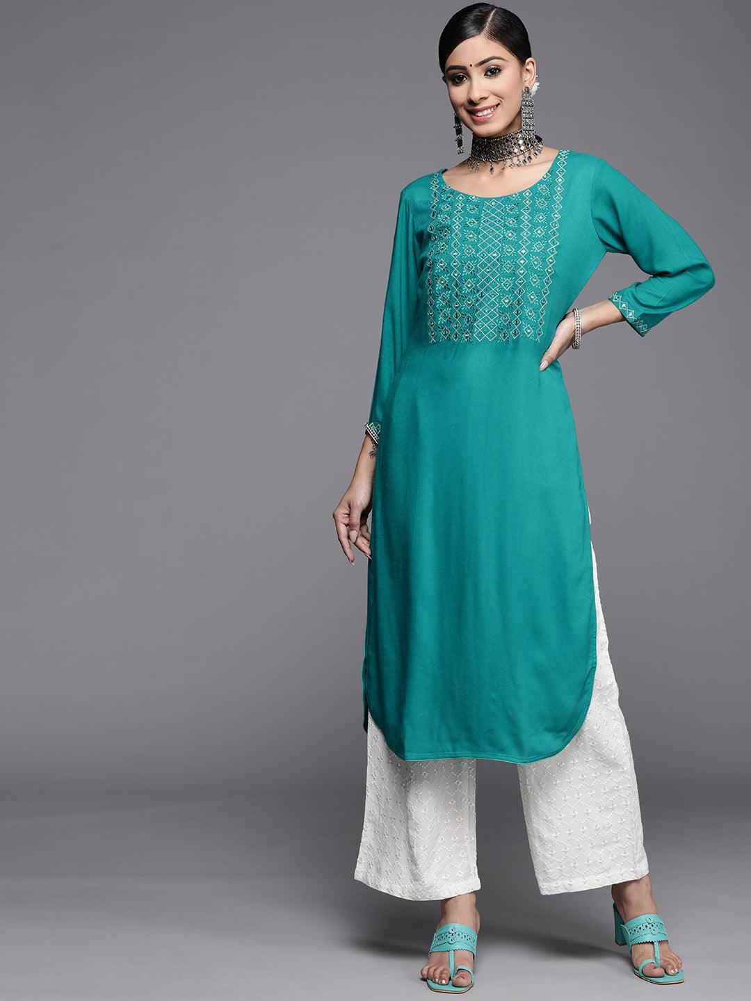 Blue Yoke Design Rayon Kurta - ShopLibas
