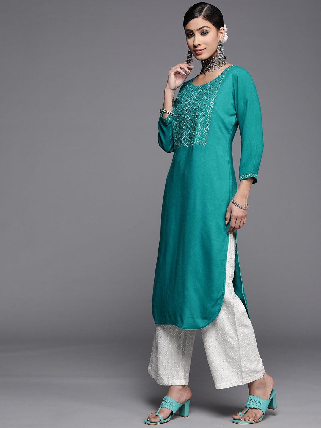 Blue Yoke Design Rayon Kurta - ShopLibas