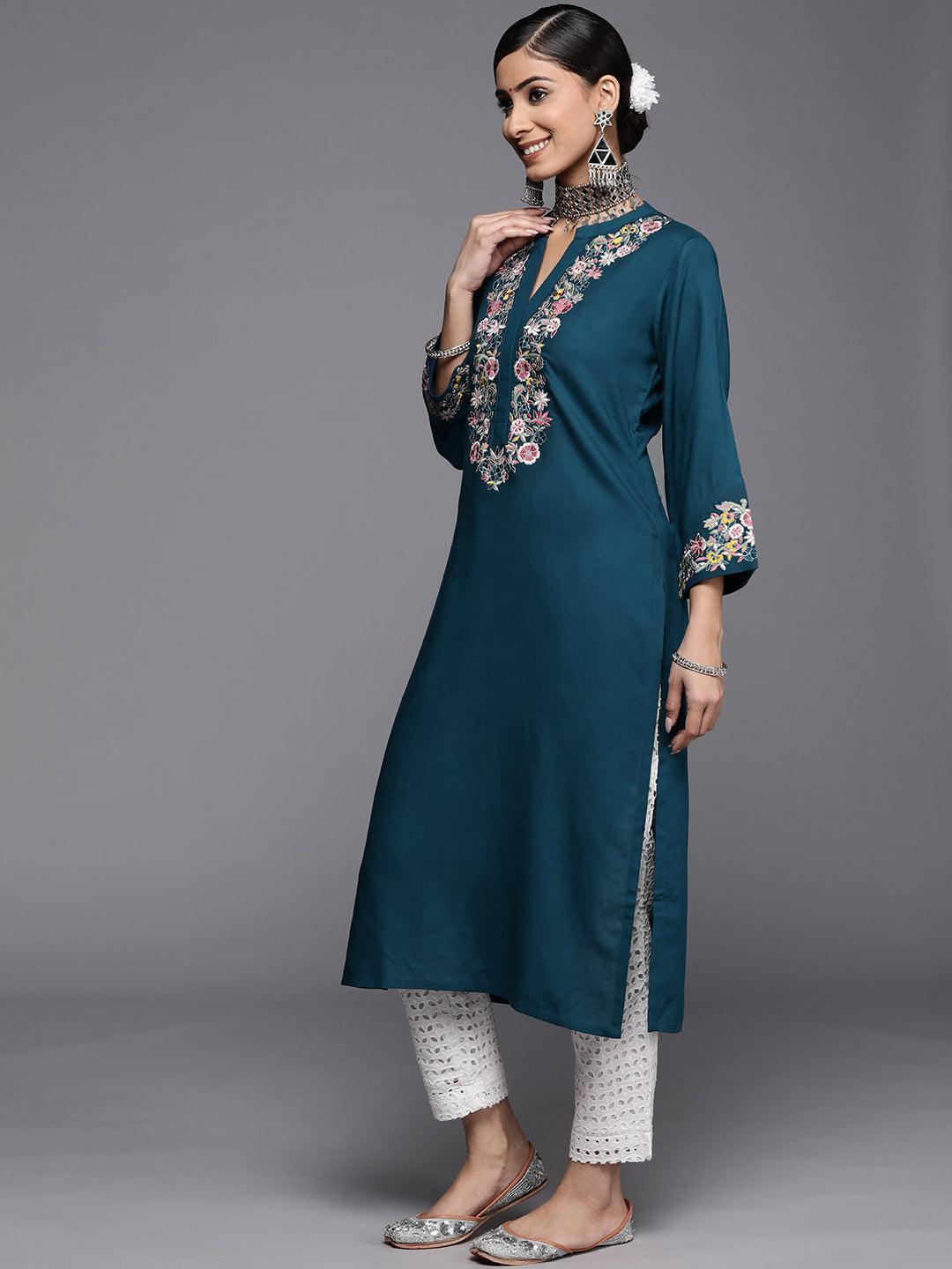 Blue Yoke Design Rayon Kurta - ShopLibas