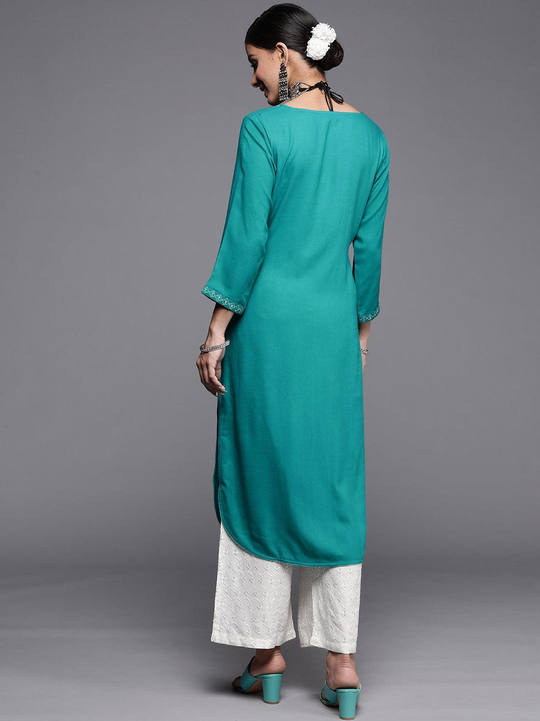 Blue Yoke Design Rayon Kurta - ShopLibas