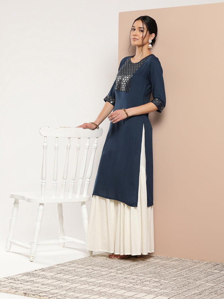 Blue Yoke Design Rayon Straight Kurta