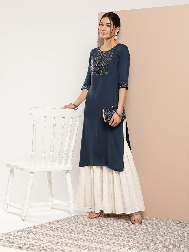 Blue Yoke Design Rayon Straight Kurta