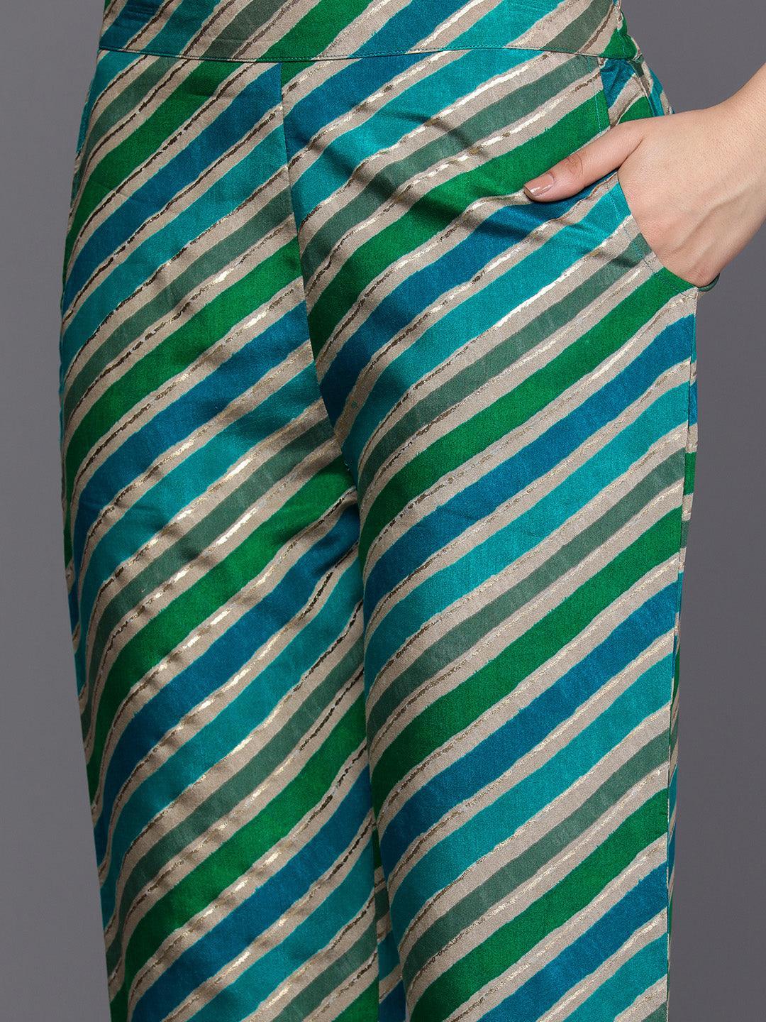 Blue Yoke Design Silk Blend Straight Suit Set With Trousers - ShopLibas