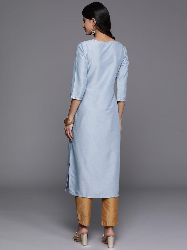 Blue Yoke Design Silk Straight Kurta