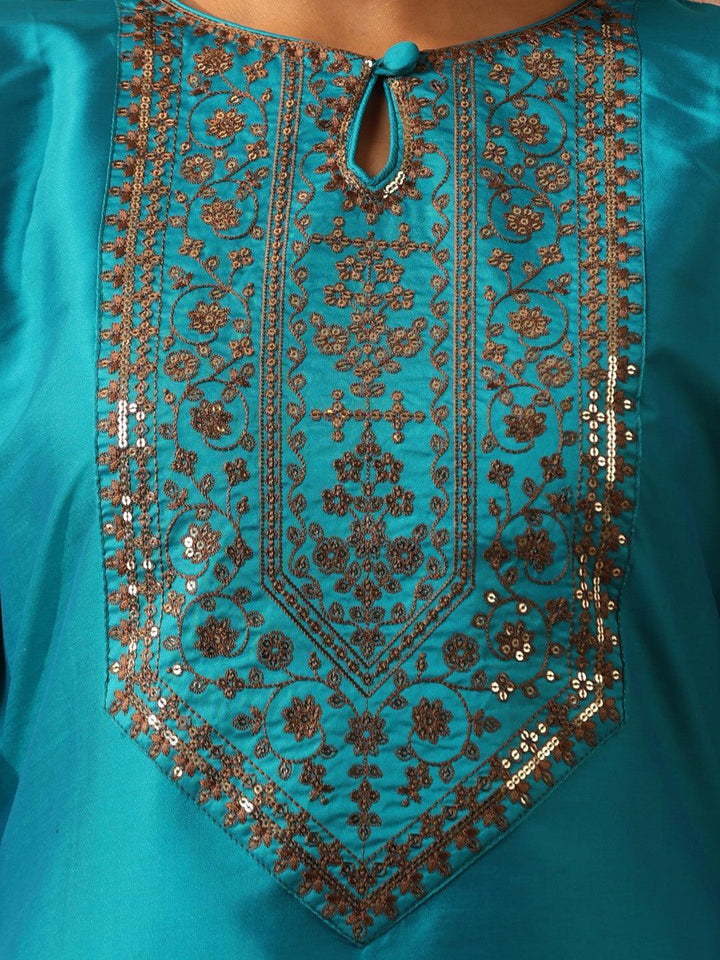 Blue Yoke Design Silk Straight Kurta