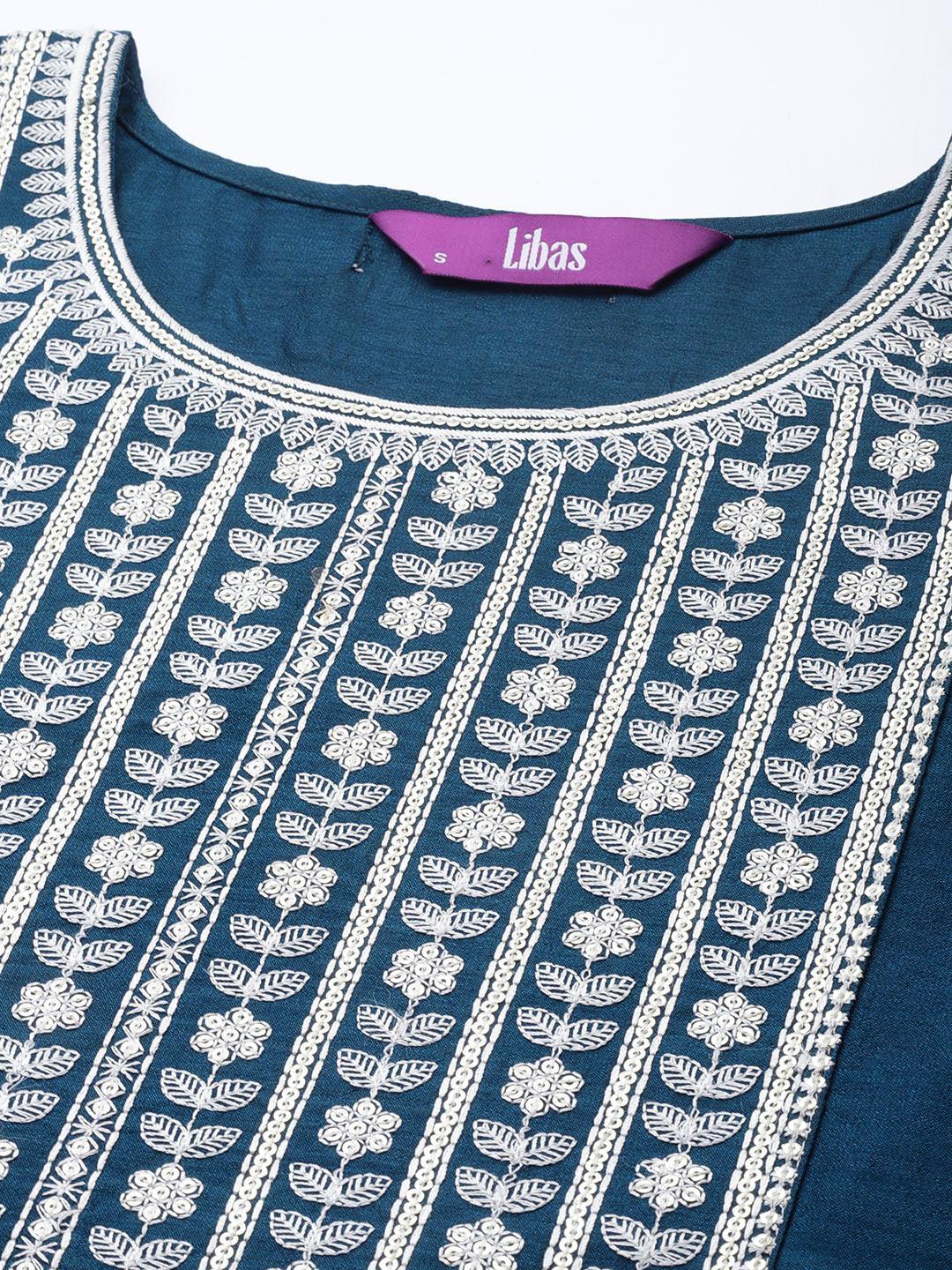 Blue Yoke Design Silk Straight Kurta - ShopLibas