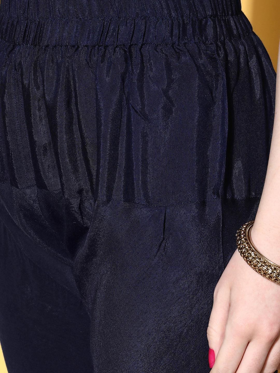 Blue Yoke Design Velvet Anarkali Suit Set - ShopLibas