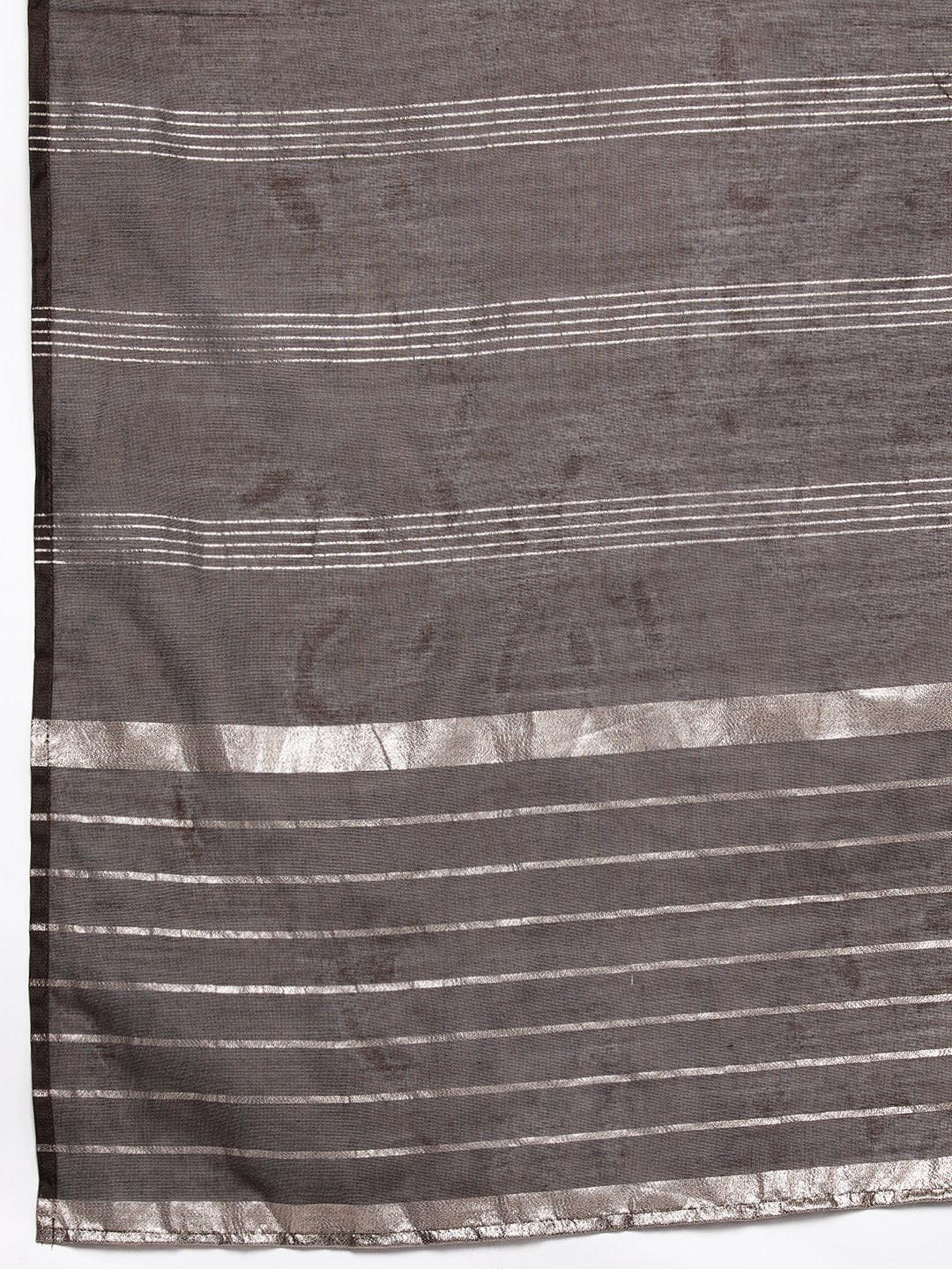 Brown Embroidered Silk Blend Straight Kurta With Trousers & Dupatta - Libas