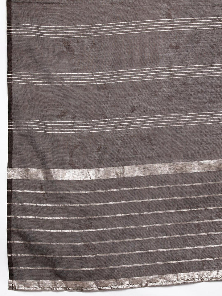 Brown Embroidered Silk Blend Straight Kurta With Trousers & Dupatta