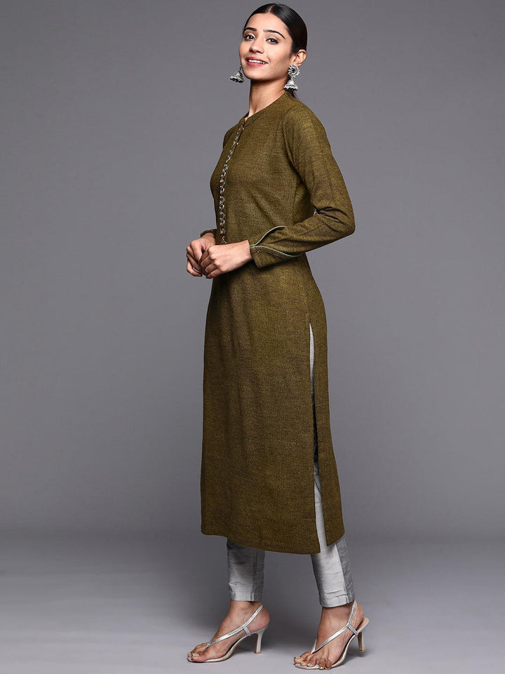 Brown Embroidered Wool Straight Kurta