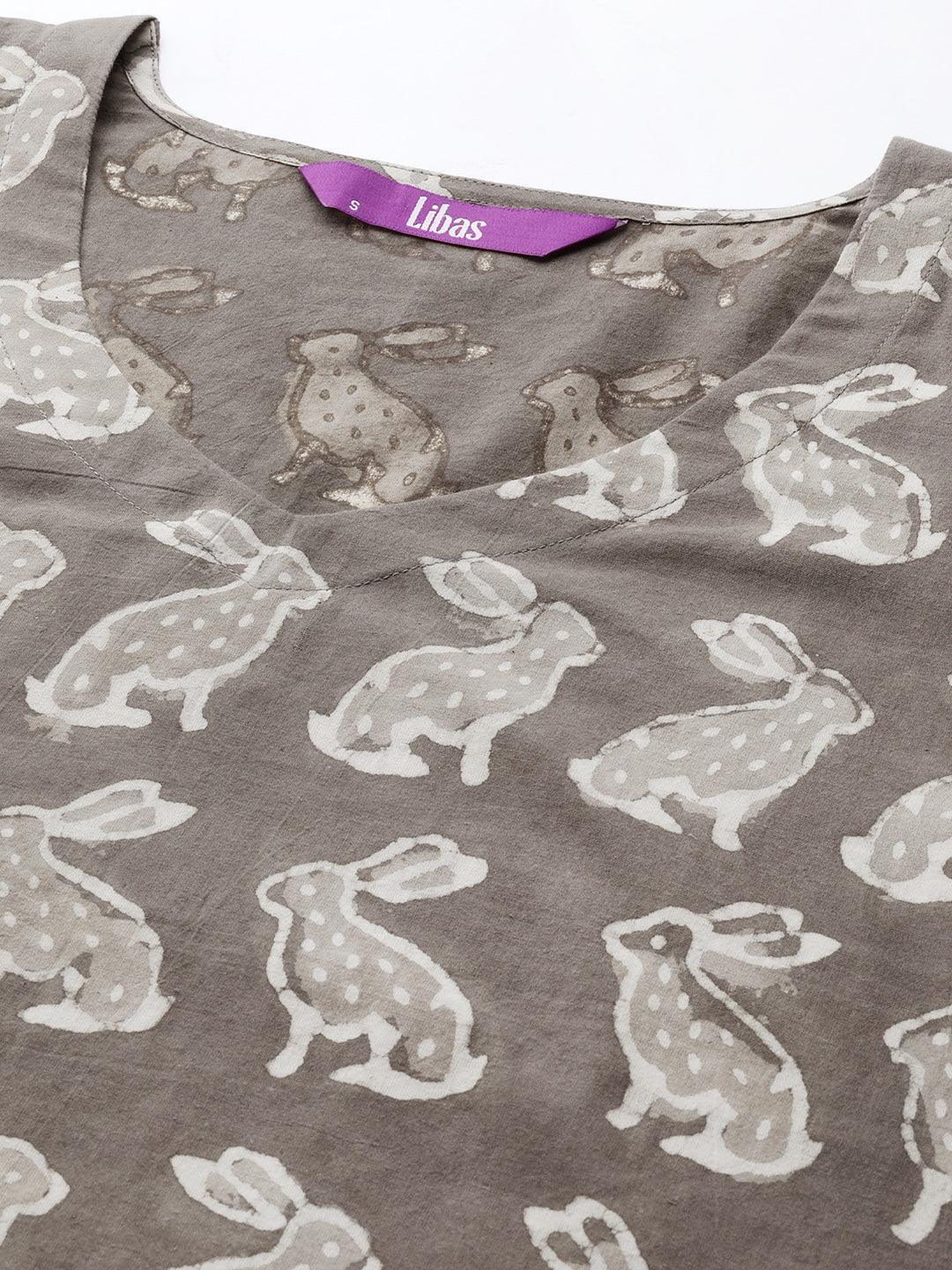 Brown Printed Cotton Night Suit - ShopLibas