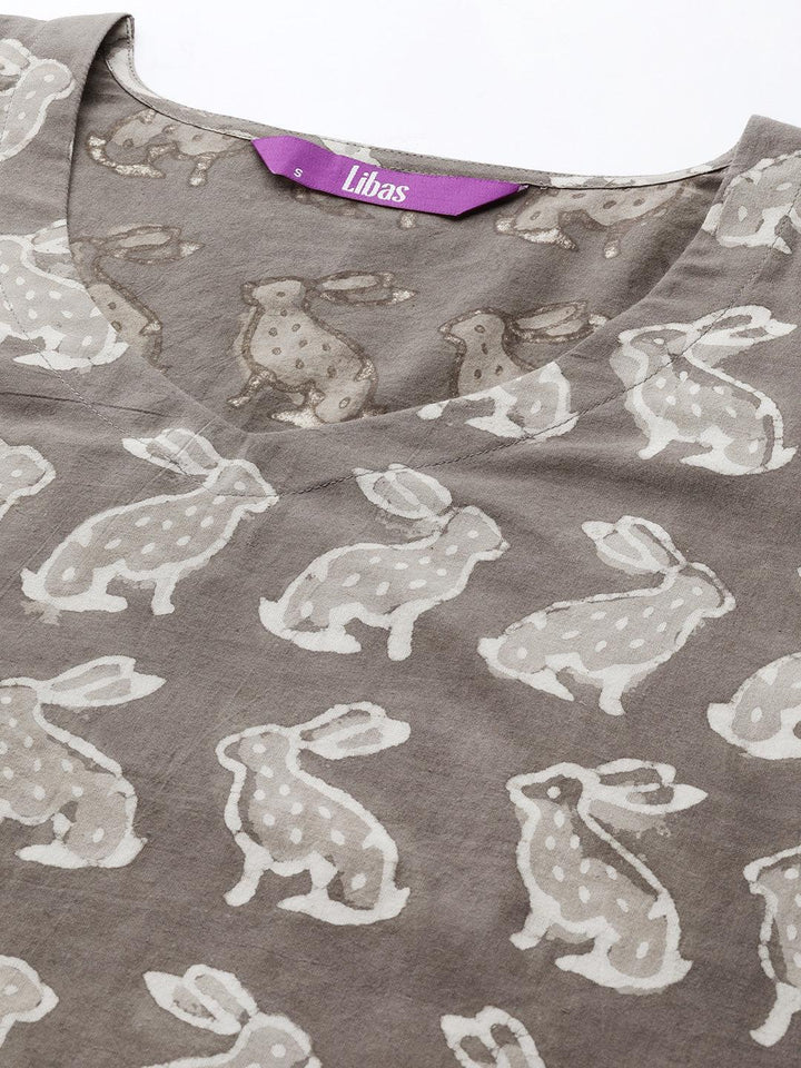 Brown Printed Cotton Night Suit