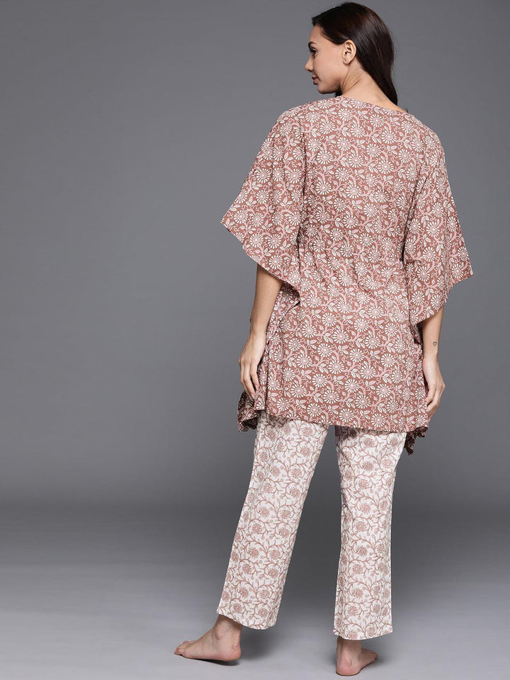 Brown Printed Cotton Night Suit