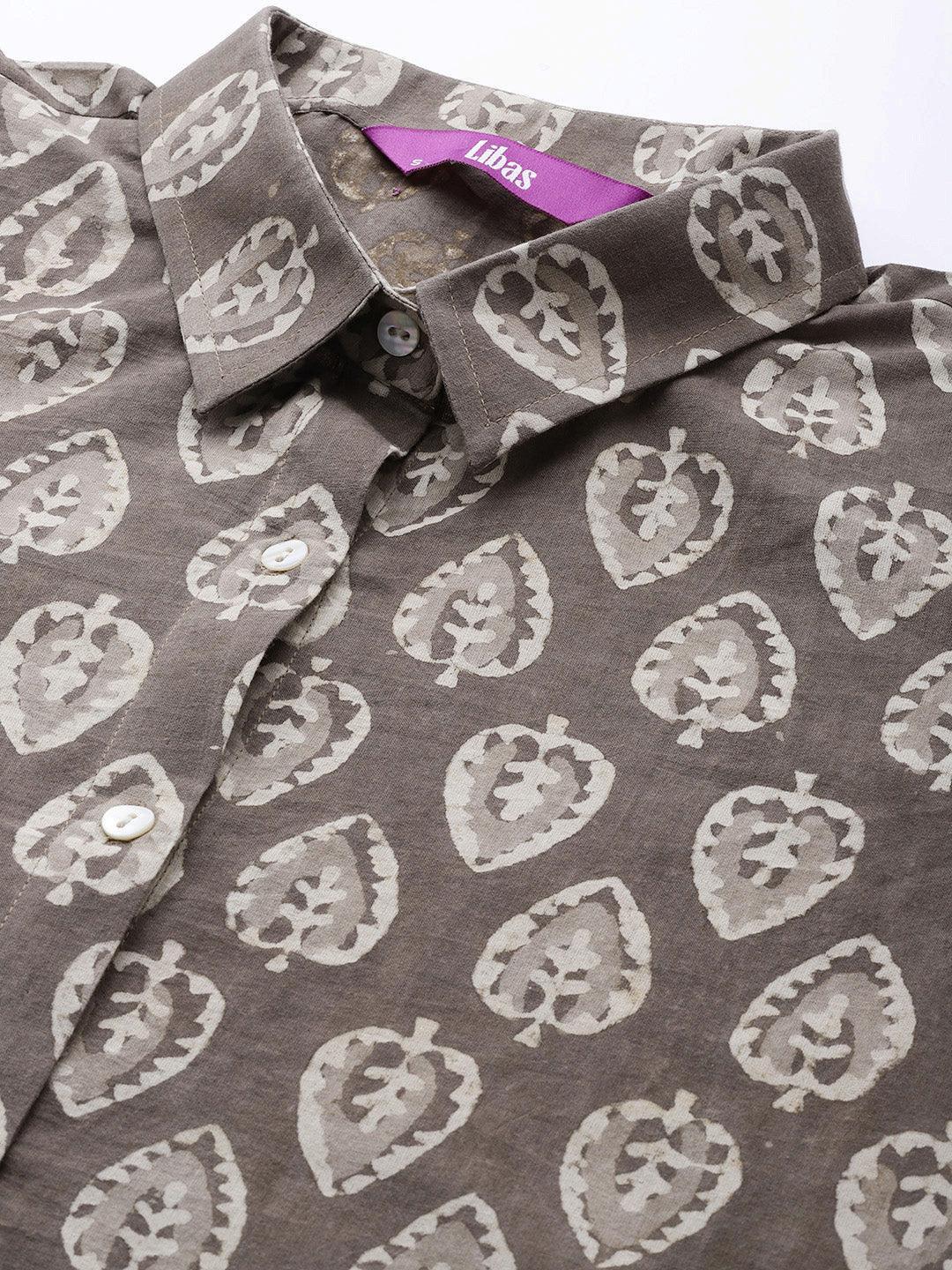 Brown Printed Cotton Night Suit - ShopLibas