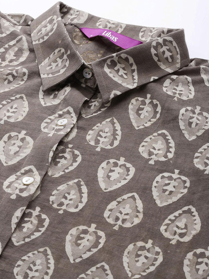 Brown Printed Cotton Night Suit