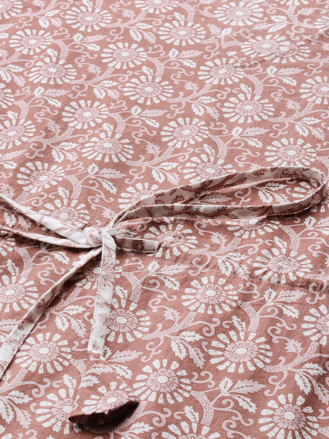 Brown Printed Cotton Night Suit - ShopLibas