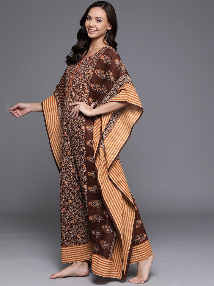 Brown Printed Cotton Nightdress